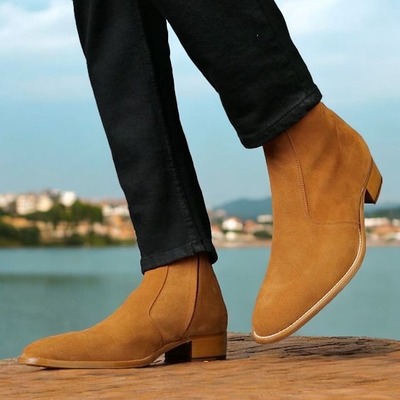 Handmade new edition premium quality brown suede zipper boot 7- 14 us