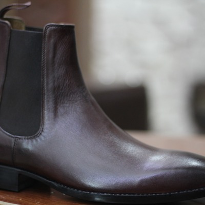 Ankle high men's handmade brown chelsea leather boot  - Thumbnail 1