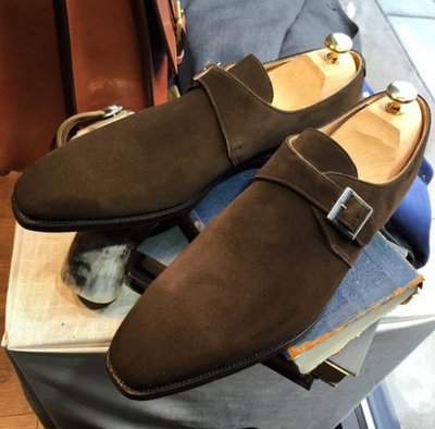 New Men's Brown Suede Monk Strap Shoes 