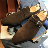 New Men's Brown Suede Monk Strap Shoes  - Thumbnail 1