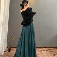 DARK GREEN Full Long Chiffon Skirt Summer Wedding Maxi Chiffon Skirt Outfit Green Bridesmaid Skirt  - Thumbnail 3
