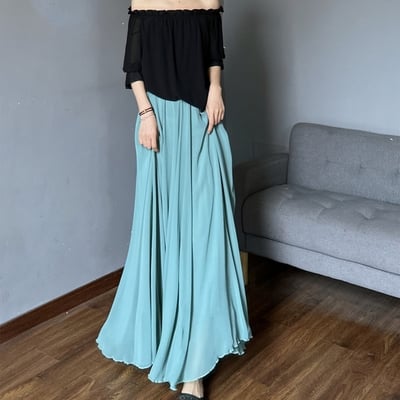 Blue beach skirt outfit, full long chiffon skirt , summer wedding maxi chiffon skirt outfit plus size