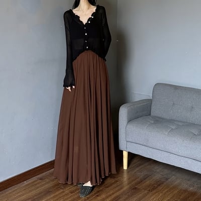 Women brown long chiffon skirt summer beach skiet, plus size bridesmaid chiffon skirt