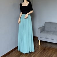 BLUE Beach Skirt Outfit, Full Long Chiffon Skirt , Summer Wedding Maxi Chiffon Skirt Outfit Plus Size - Thumbnail 3