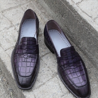 Crafted Leather Classic Purple Crocodile/Alligator Moccasin Loafers Dress Shoes - Thumbnail 3