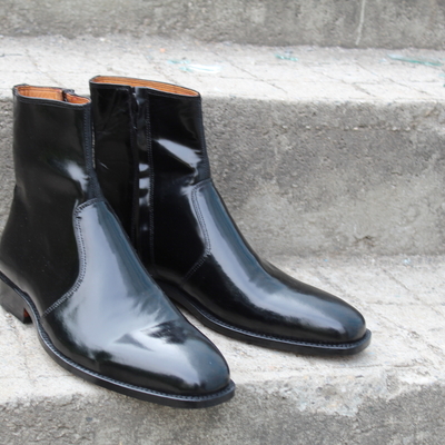 Crafted leather bespoke shoes classic black glassy patent leather jodhpur dress boot - Thumbnail 4