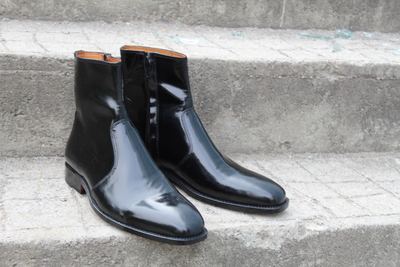 Crafted Leather Bespoke Shoes Classic Black Glassy Patent Leather Jodhpur Dress Boot