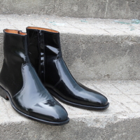 Crafted Leather Bespoke Shoes Classic Black Glassy Patent Leather Jodhpur Dress Boot - Thumbnail 4