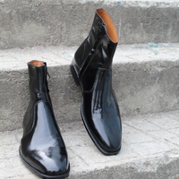 Crafted Leather Bespoke Shoes Classic Black Glassy Patent Leather Jodhpur Dress Boot - Thumbnail 1
