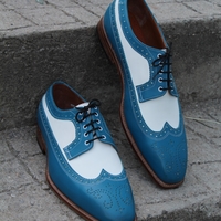 Crafted Leather Elegant and Classic Blue White Leather Dress Shoes - Thumbnail 1