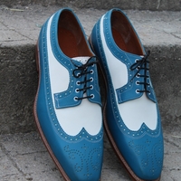 Crafted Leather Elegant and Classic Blue White Leather Dress Shoes - Thumbnail 3