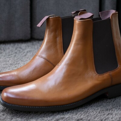 Top sale men's handmade brown genuine leather chelsea boot