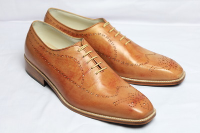 Crafted Leather Classic Brown Leather Wingtip Oxford Lace up Dress Shoes