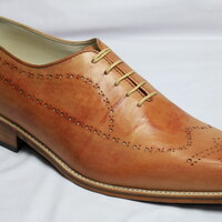 Crafted Leather Classic Brown Leather Wingtip Oxford Lace up Dress Shoes - Thumbnail 5
