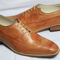 Crafted Leather Classic Brown Leather Wingtip Oxford Lace up Dress Shoes - Thumbnail 8