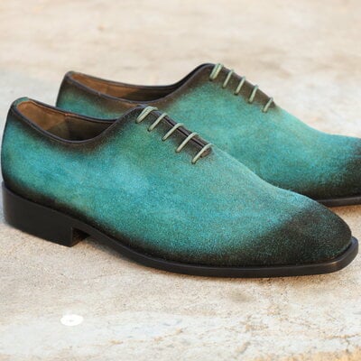 Elegant and classic wholecut greenish patina suede leather dress shoes made by crafted leather - Thumbnail 4