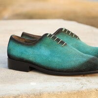 Elegant and Classic Wholecut Greenish Patina Suede Leather Dress Shoes Made by Crafted Leather - Thumbnail 1