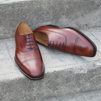 Crafted Leather Classic Brown Leather Oxford Lace up Dress Shoes - Thumbnail 1