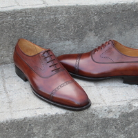 Crafted Leather Classic Brown Leather Oxford Lace up Dress Shoes - Thumbnail 2