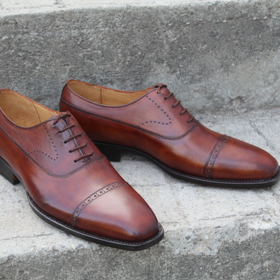 Crafted leather classic brown leather oxford lace up dress shoes - Thumbnail 4