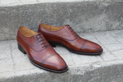 Crafted Leather Classic Brown Leather Oxford Lace up Dress Shoes