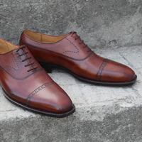 Crafted Leather Classic Brown Leather Oxford Lace up Dress Shoes - Thumbnail 3