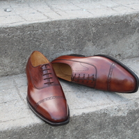 Crafted Leather Classic Brown Leather Oxford Lace up Dress Shoes - Thumbnail 4