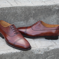 Crafted Leather Classic Brown Leather Oxford Lace up Dress Shoes - Thumbnail 5