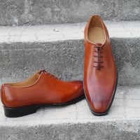 Crafted Leather Classic Tan Color Leather Dress Shoes - Thumbnail 1