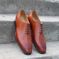 Crafted Leather Classic Tan Color Leather Dress Shoes - Thumbnail 3