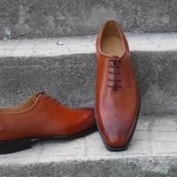 Crafted Leather Classic Tan Color Leather Dress Shoes - Thumbnail 4