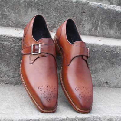 Crafted leather classic brown leather monk strap dress shoes - Thumbnail 3