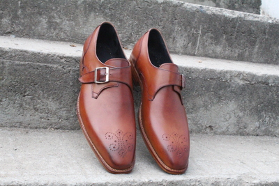 Crafted Leather Classic Brown Leather Monk Strap Dress Shoes