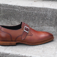 Crafted Leather Classic Brown Leather Monk Strap Dress Shoes - Thumbnail 4