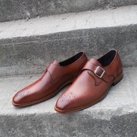 Crafted Leather Classic Brown Leather Monk Strap Dress Shoes - Thumbnail 5