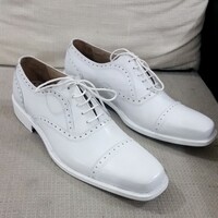Crafted Leather Classic White Leather Oxford Dress Shoes - Thumbnail 1