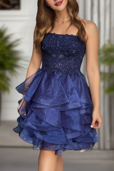A-Line Straight-Across Homecoming Dress Short Prom Dress With Ruffles