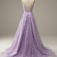 A-Line  Spaghetti Straps Long Prom Dress  - Thumbnail 1