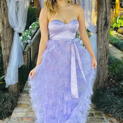 Sweetheart bow belt ruffle prom dress - Thumbnail 1