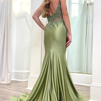 Spaghetti Strap Backless Trumpet Prom Dress - Thumbnail 1