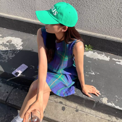 *free shipping*blue & green tartan plaid a-line dress 