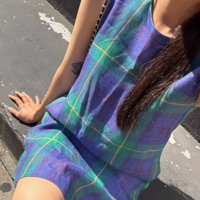 *Free Shipping*BLUE & GREEN TARTAN PLAID A-LINE DRESS  - Thumbnail 1