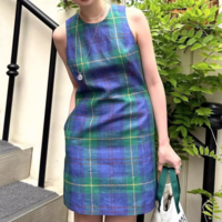*Free Shipping*BLUE & GREEN TARTAN PLAID A-LINE DRESS  - Thumbnail 2