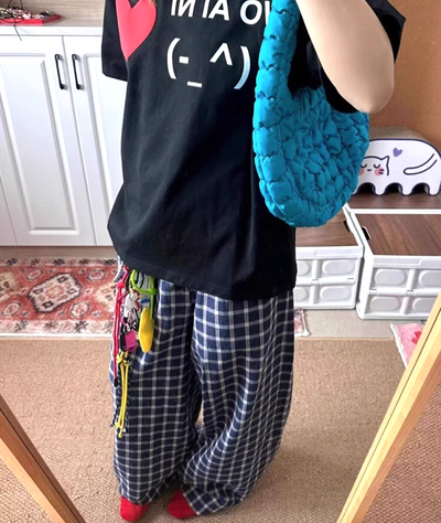 *Free Shipping*90s NAVY PLAID PANTS