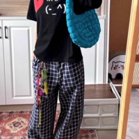 *Free Shipping*90s NAVY PLAID PANTS - Thumbnail 3