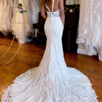 White Lace Mermaid Long Wedding Dress with Slit  - Thumbnail 1