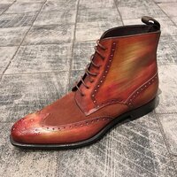 NEW Handmade Lace Up Wing Tip Boot, Men's Brown Boots, Ankle high Leather Suede - Thumbnail 4