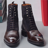 NEW Handmade Men's Brown Black Lace Up boot, Men's Cap Toe Leather Suede Boot - Thumbnail 1