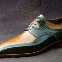 New Handmade Leather green and tan classic shoes, men shoes in unique design - Thumbnail 4
