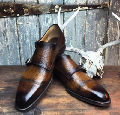 Luxury Men's Two Tone Double Monk Strap Shoes, Genuine Leather  Wedding Shoes